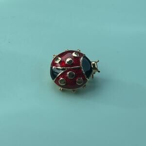 Vintage Enamel Ladybug Brooch | Red & Black Figural Pin Lady Bug Jewelry